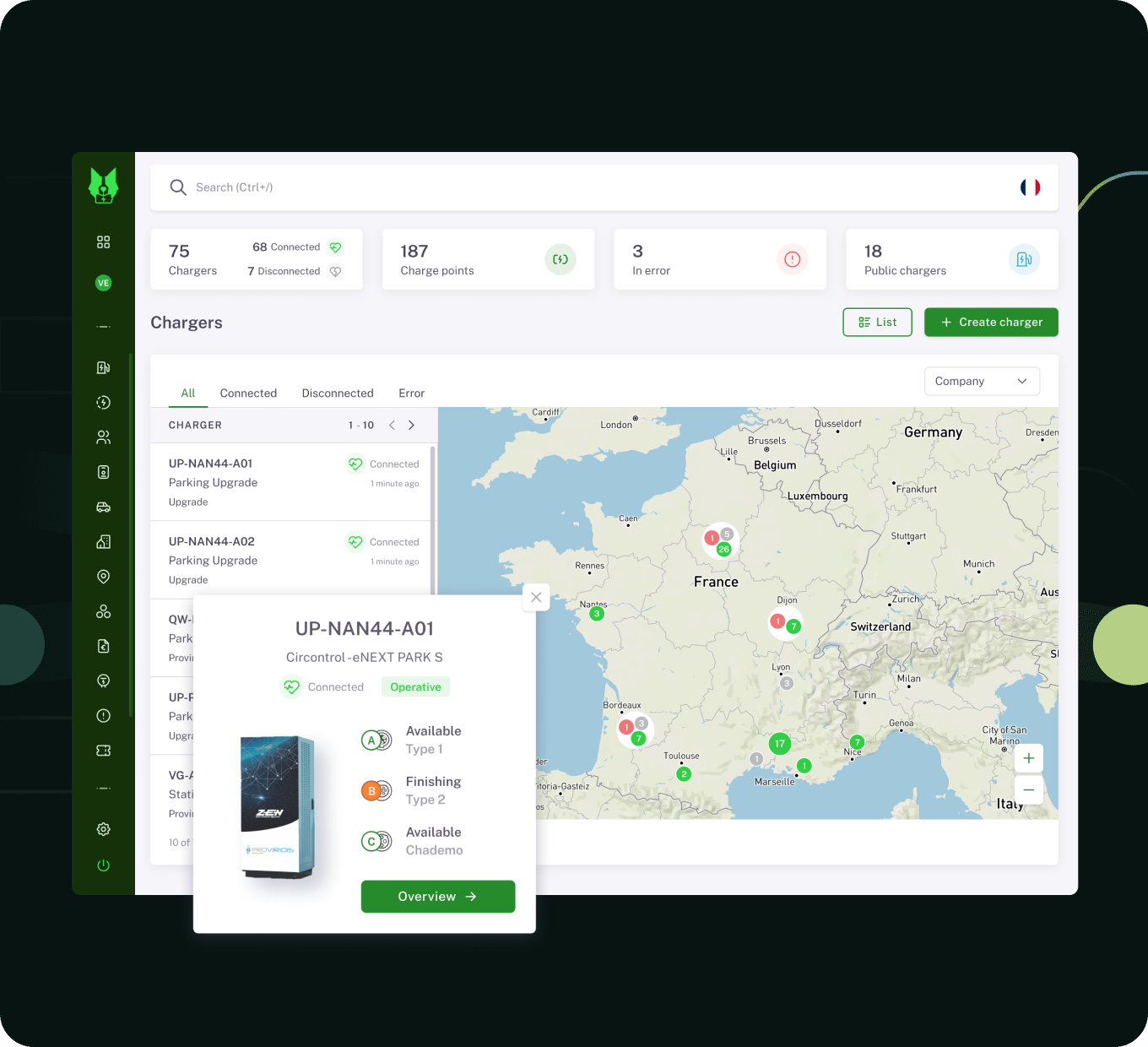 Carte interactive des bornes et sessions